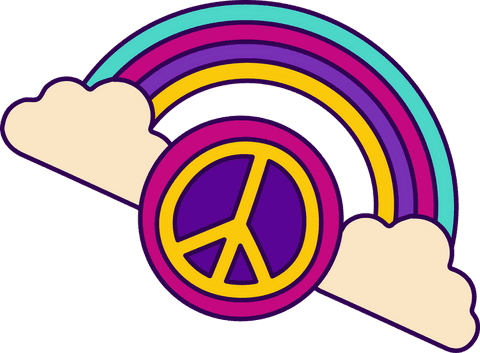 retro peace sign over rainbow with clouds on transparent - Download Free Stock Videos Pikwizard.com