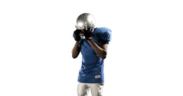 American Football Player Adjusting Helmet in Uniform on White Background - Download Free Stock Images Pikwizard.com