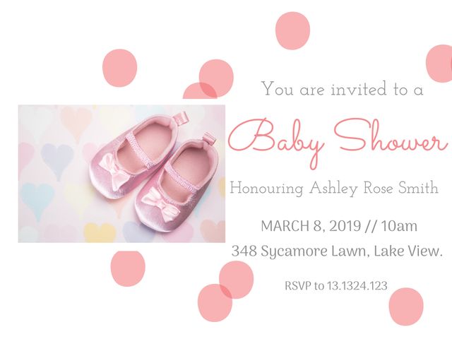 Celebrate a new arrival with this baby shower invitation featuring adorable pink baby shoes and a soft pastel background. The design evokes warmth and the joy of welcoming a baby girl, perfect for baby announcements or gender reveal parties.