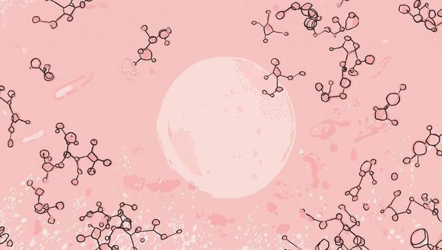 Abstract molecular structures on pink background for scientific use