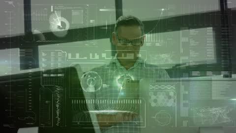 Futuristic Data Interface with Business Professional Engagement