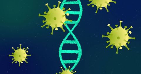 DNA Helix with Virus Particles in Innovative Scientific Background
