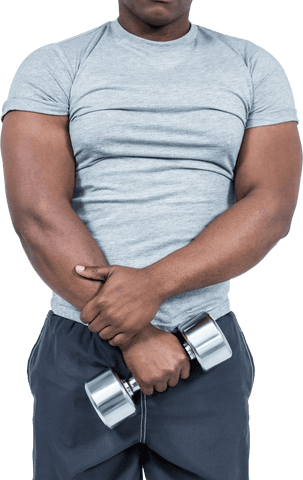 Transparent Muscular Man Holding Silver Dumbbell for Fitness