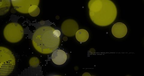 Futuristic interface with yellow-green circles and monospace code