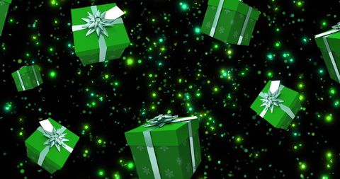 Floating Green Christmas Presents with Glowing Lights