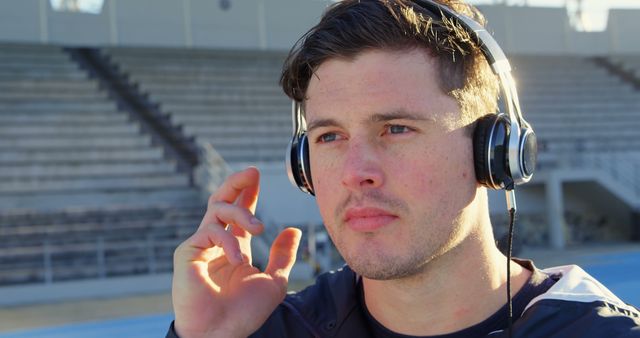 Focused Athlete Listening to Music Preparing for Training - Download Free Stock Images Pikwizard.com