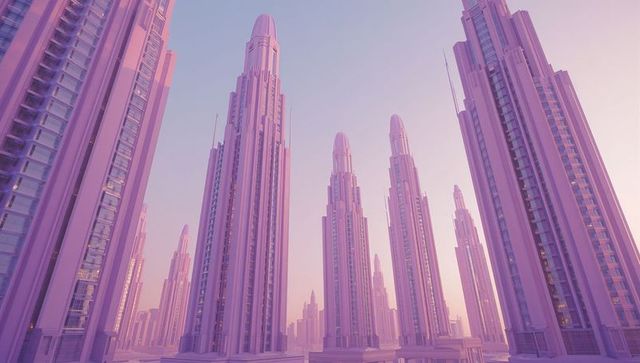 Futuristic Skyline with Art Deco High-Rises at Dawn