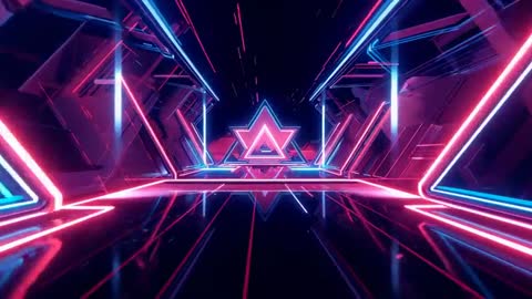 Speeding Through Futuristic Neon Corridor to Glowing Portal