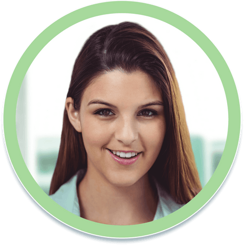 Smiling woman in transparent circle with modern background