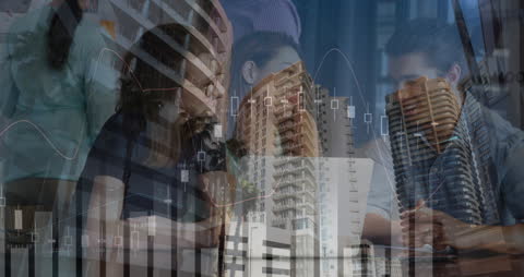 Creative Business Meeting with Futuristic Overlay