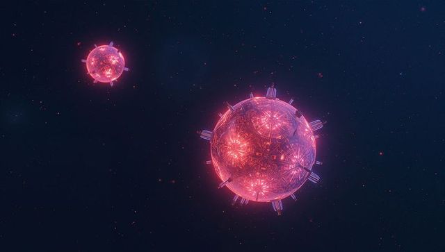 Glowing Futuristic Red Spheres in Cosmic Digital Void