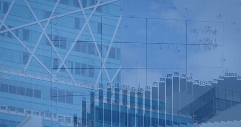Graphs Illustrating Financial Growth Over Modern City Architecture