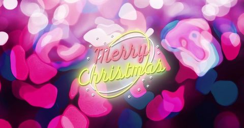 Merry Christmas Neon Text on Colorful Background