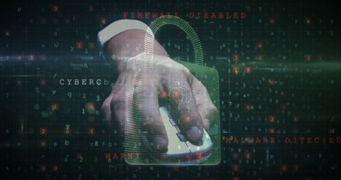 Cybersecurity threat concept with digital lock and codes