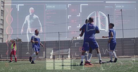 Soccer Players with Futuristic Data Overlay