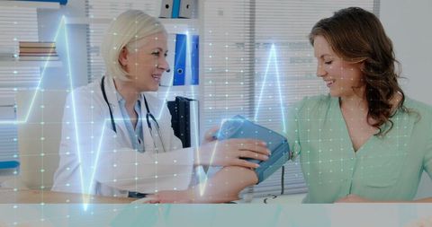 Female Doctor Conducting Health Check with Advanced Digital Monitoring
