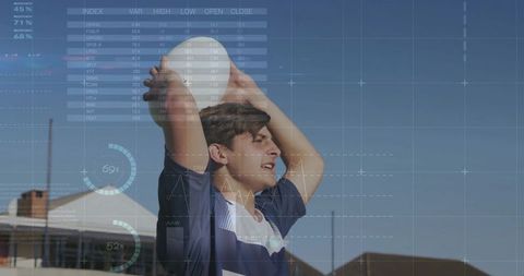 Teen Enthusiastically Practicing Sports Game in Suburban Outdoors