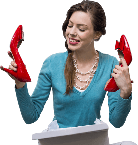 happy shopper admiring red high heels transparent background - Download Free Stock Videos Pikwizard.com
