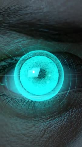 Iris Scanning Cyan HUD Overlay Close-Up Vertical Video for Biometric ID
