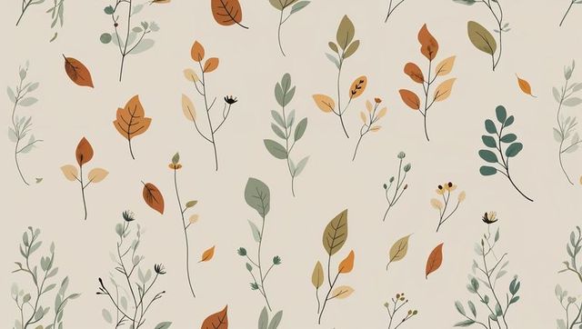Seamless autumn botanical pattern with leaves in earthy tones