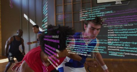 Dynamic Basketball Game Mixed with Holographic Code Overlay