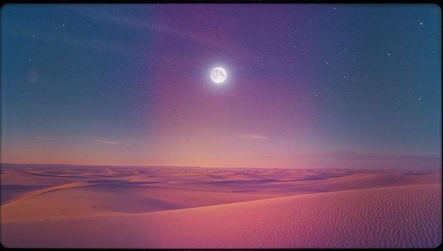 Twilight Desert Dunes Under Bright Moonlit Sky
