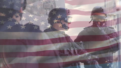 U.S. Flag Superimposed on Protective Gear Wearers During Pandemic