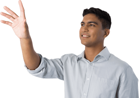 Man Interacting with Transparent Virtual Surface Touch Gesture - Download Free Stock Videos Pikwizard.com