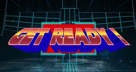 Get Ready Text with 3D Neon Abstract Background