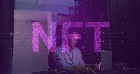 IT Engineer with Futuristic NFT and Data Concept Overlay