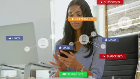 Businesswoman Engaged with Social Media Notifications on Smartphone