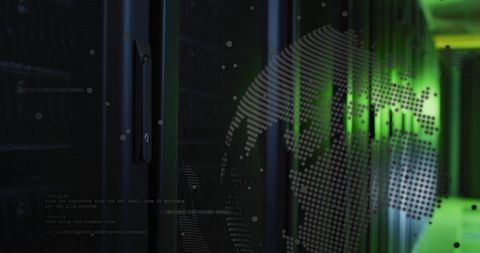 Cybersecurity Theme with Digital Globe and Data Center Racks - Download Free Stock Images Pikwizard.com