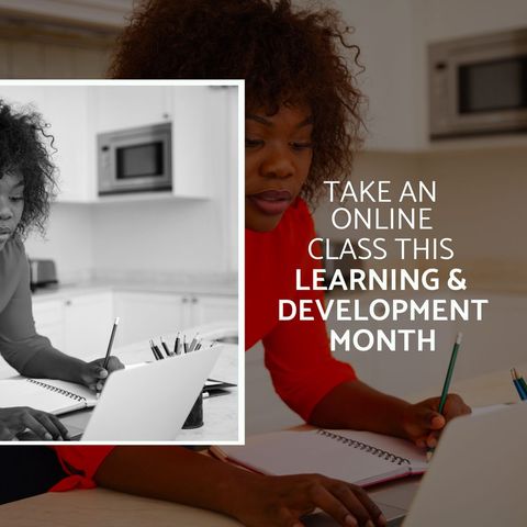 Smiling African American Woman Taking Online Course - Download Free Stock Templates Pikwizard.com