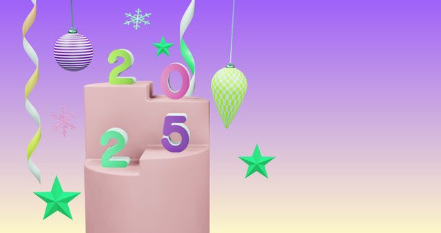 Colorful 2025 Numbers with Festive Ornaments Against Gradient Background - Download Free Stock Images Pikwizard.com