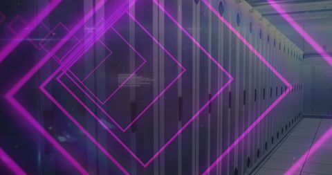 Futuristic Data Center with Neon Geometric Shapes