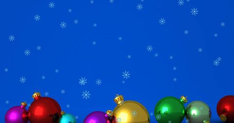 Christmas Baubles with Snowflakes on Blue Background