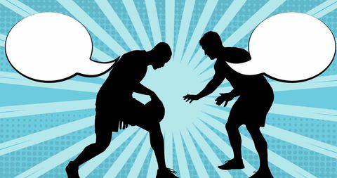 Basketball Player Silhouettes with Comic Speech Bubbles