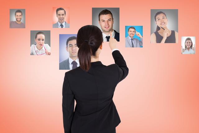 Digital composite of Digital composite image of businesswoman hiring employees