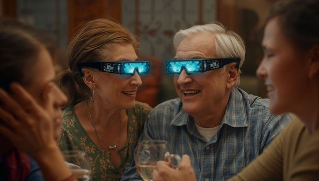 Senior Couple Enjoying Augmented Reality While Sharing a Meal