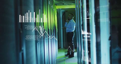 Businessman Analyzing Data in Digital Server Room - Download Free Stock Images Pikwizard.com