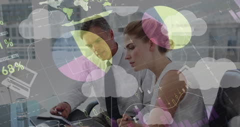 Colleagues Analyzing Data with Virtual Interface Overlay