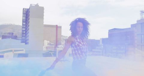 Confidence and style in urban setting with smoke effect