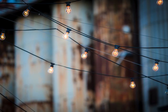 Outdoor Edison Bulb String Lights at Rustic Venue - Download Free Stock Photos Pikwizard.com