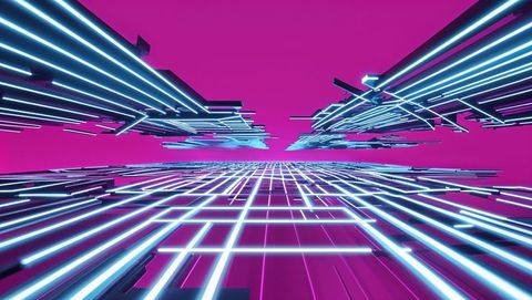 Glowing Neon Grid and Magenta Digital Landscape