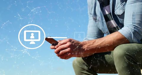 Man Using Smartphone with Digital Connections Concept Overlay