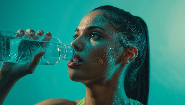 Woman in Sportswear Hydrates After Exercise in Studio