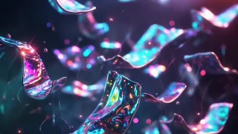 Abstract Ribbons Floating with Glowing Particles in Futuristic Digital Art