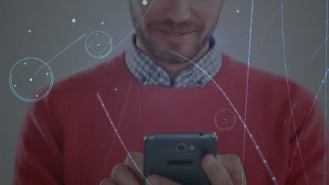 Businessman Interacting with Smartphone and Digital Data