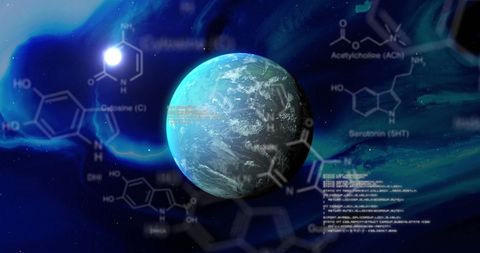 Digital Cosmos Exploration with Chemical Formulas Overlay - Download Free Stock Images Pikwizard.com