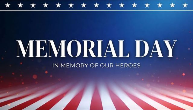 Memorial day tribute banner honoring fallen heroes with patriotic stars stripes backdrop